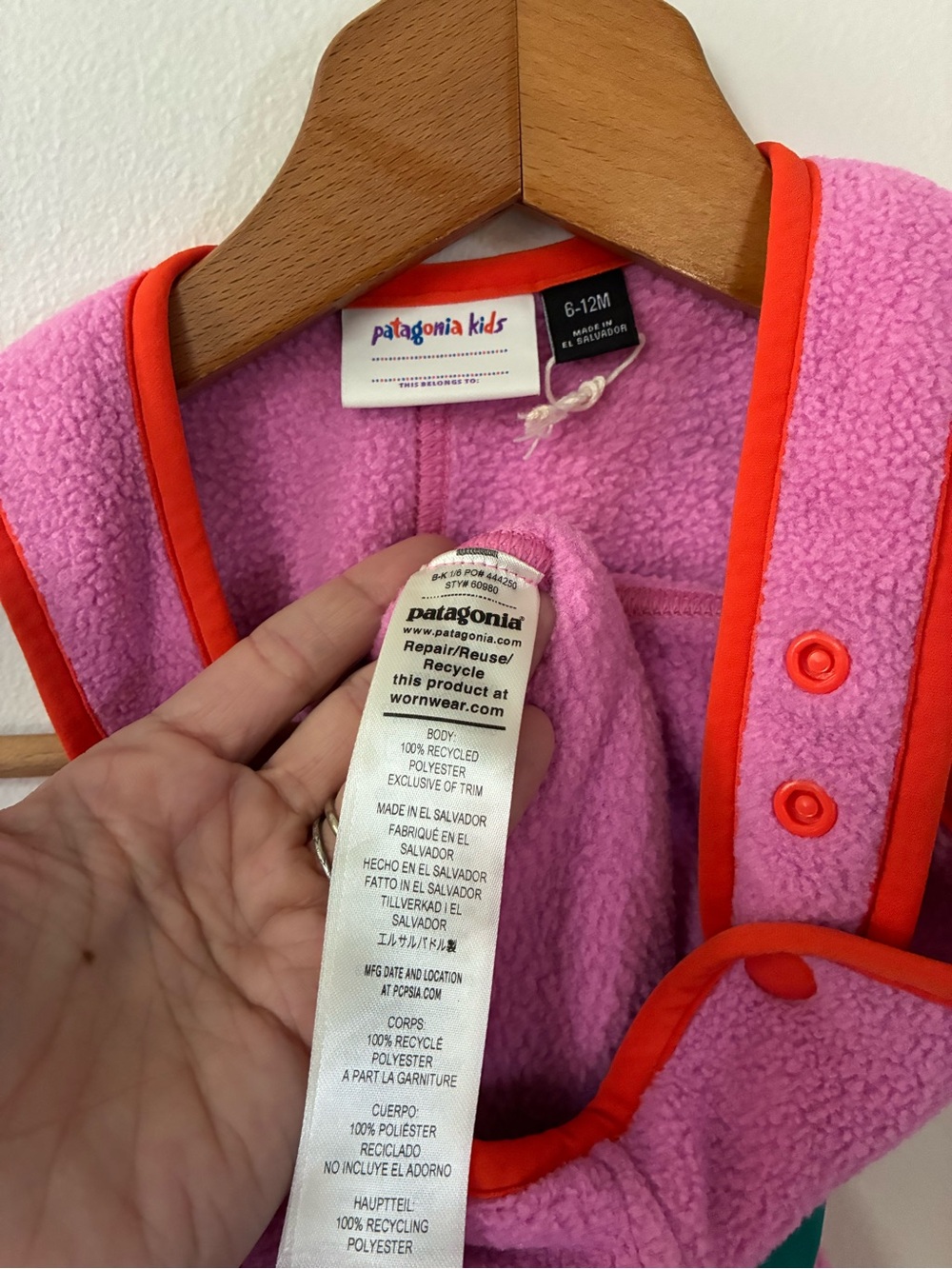 Patagonia Baby Synchilla Fleece Overalls in Pink - Picture 4 of 5